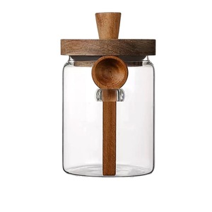Pot à café avec cuillère, couvercle en bois, récipient de stockage en verre hermétique pour la cuisine, qualité alimentaire - Product Image 5