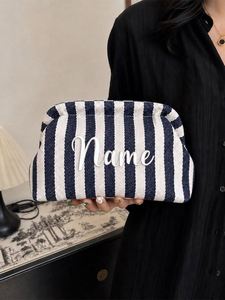 Custom Embroidered Name Cosmetic Pouch Personalized Striped Makeup <b>Bag</b> <b>Bridesmaid</b> <b>Gift</b>, Travel Toiletry <b>Bag</b>, <b>Gift</b> for Her - Product Image 4