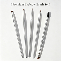 Set Kuas Makeup Alis Vegan Sintetis 5 Buah dengan Gagang Aluminium, Termasuk Spoolie Bersudut dan Pensil Alis untuk Rias Wajah