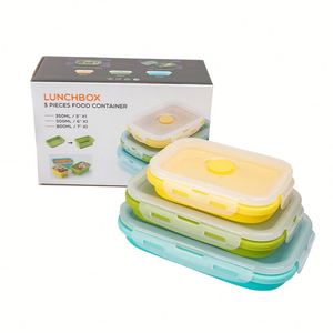 <b>Kitchen</b> Leftover Meal <b>Box</b> Stacking Silicone Bento Lunch <b>Box</b> Collapsible Silicone Food <b>Storage</b> Container with Lids & Vent - Product Image 1