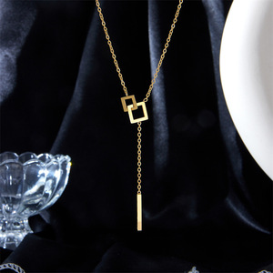 Geometric Square Long Tassel Chain Necklace Gold Zinc Alloy Minimalist Design Fashion Jewelry - Product Image 3