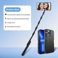 Étui de téléphone 3 en 1 avec perche à selfie rétractable intégrée pour iPhone, coque de protection pour vlogging, streaming en direct, photographie en extérieur