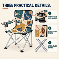 Chaise de camping portable robuste avec accoudoirs, porte-gobelet et motif logo personnalisé pour la découverte de la nature (vente en gros)