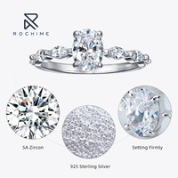 Bagues en diamant taille ovale étincelantes Rochime, argent sterling 925 plaqué rhodium, bijoux en zircone cubique pour femmes
