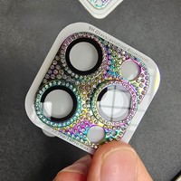 Film de protection d'objectif d'appareil photo 3D brillant avec paillettes de diamant pour 16 Pro Max/15/14/13/12/Mini/11, strass brillants 9H pour téléphone portable