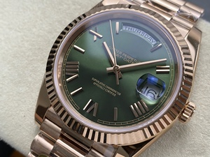 high top quality luminous watch Waterproof PPM Factory 40mm 904L Steel 3255 Movement Weighted 208g Rose Gold green watch - Product Image 2
