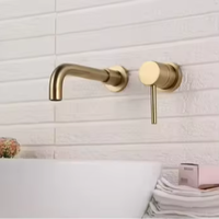 Robinet de lavabo mural contemporain moderne en laiton, à trou unique, noir brossé, avec capteur tactile, avec siphon intégré et cartouche céramique pour hôpital