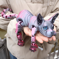 Jouet chat Sphynx imprimé en 3D, jouet anti-stress chat sans poils entièrement articulé, jouet animal en PLA multicolore dégradé de soie, ornement de bureau