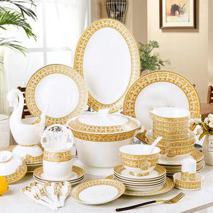 Jingdezhen Meilleure Vente 60 Pcs Golden Mosaic Bone China <span class=keywords><strong>Vaisselle</strong></span> Set Modern Western Eco-Friendly Porcelain for Breakfast Hotels - Product Image 1