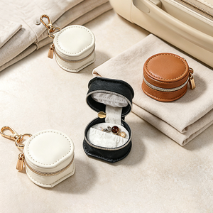Manufacturer Wholesale Premium PU Leather Portable Travel Zipper Classic Elegant Vintage <b>Jewelry</b> <b>Storage</b> Bag Earrings Studs - Product Image 6