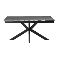 Table à manger extensible en pierre frittée avec pieds en métal gris en forme de X, table à manger moderne extensible en dalle de roche rétractable