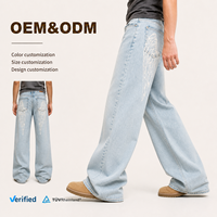 Jeans en denim de coton 13 oz pour homme, coupe droite, personnalisables OEM ODM, faible MOQ, imprimé ailes d'ange, style classique vintage, streetwear