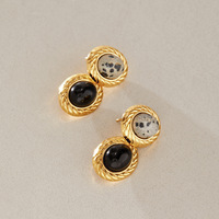 Vente en gros de bijoux en acier inoxydable plaqué or 18 carats avec pierres d'obsidienne mouchetées, collier, bracelet et boucles d'oreilles, cadeau pour femmes