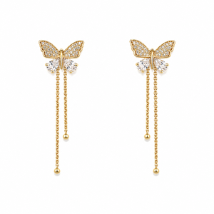 Orecchini a perno con catena a farfalla e nappine per donna, eleganti, dolci, delicati, gioielli alla moda - Product Image 1