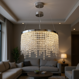 Lampadario a LED in Acciaio Inox Cromato Cristallo, 16 Pollici, Altezza Regolabile, 3000K-6000K, Forma a Tamburo per Soggiorno - Product Image 2