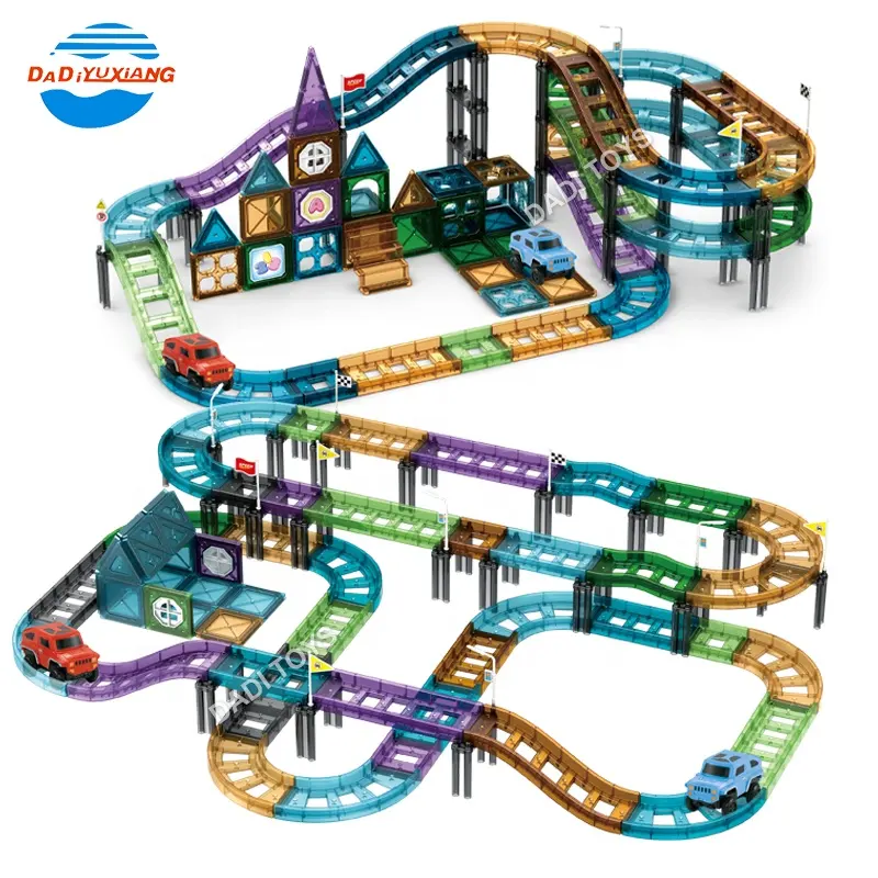 Demiryolu şık çocuk blok oyunları yaratıcı DIY eğitim manyetik bina kiremit oyuncaklar çocuklar için otopark oyuncaklar