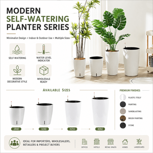 Vente en gros de jardinières rondes modernes à arrosage automatique pour plantes d'intérieur et d'extérieur <span class=keywords><strong>avec</strong></span> indicateur de niveau d'<span class=keywords><strong>eau</strong></span> pour la verdure commerciale - Product Image 4
