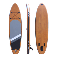 Best-seller Planche de SUP gonflable en PVC à motif bois, design écologique, portable, construction à aileron unique, unisexe, pour les eaux océaniques