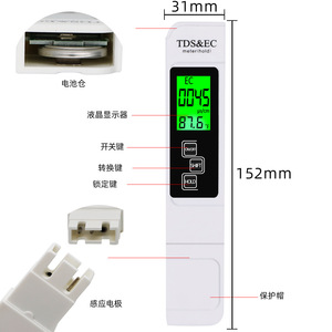 TDS EC Water Quality <b>Tester</b> Pen 31x152mm Backlit Display With Temperature Measurement For Water Analysis - Product Image 1