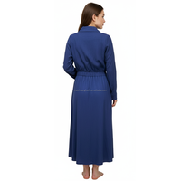 Robes maxi décontractées bleu marine unies personnalisées pour femmes, manches longues, boutons sur le devant, robe pour femmes