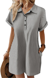 Versatile Vintage Summer <b>A</b>-<b>line</b> Loose Fit Washed Mini <b>Dress</b> with Simple Design Print <b>Pattern</b> and Washable Feature - Product Image 5