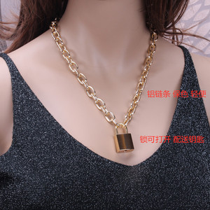 Collier pendentif chaîne en aluminium, couleur or acier, design géométrique, bijoux de mode - Product Image 2