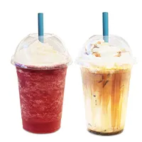 LOKYO PET tek kullanımlık özel miketea boba soğuk içecek gitmek için buzlu kahve şeffaf plastik bardaklar kubbe kapaklı
