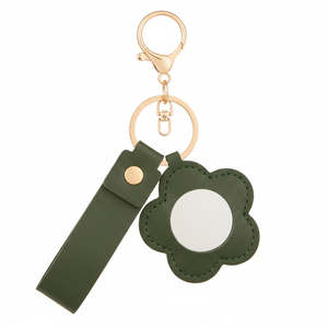 Flower-Shaped PU Leather Make-up <b>Mirror</b> with Keychain Swivel Single-Sided Travel Slim Design - Product Image 3
