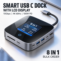 Station d'accueil USB-C intelligente 8-en-1 avec écran LCD, 10 Gbit/s, 4K 60Hz, 100W PD, Hub USB-C pour ordinateur portable (vente en gros)