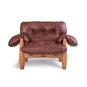Chaise de salle à manger en <span class=keywords><strong>cuir</strong></span> de haute qualité, <span class=keywords><strong>fauteuil</strong></span> inclinable simple de style mid-century, <span class=keywords><strong>fauteuil</strong></span> en bois de relaxation - Product Image 5