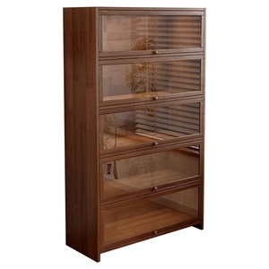 Gabinete de almacenamiento de pared integrado de color nogal Estantería a prueba de polvo para muebles de sala de estar - Product Image 5