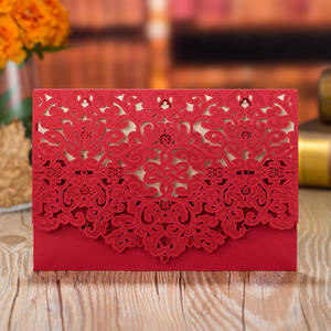 Cartes de mariage rouge pour invités avec impression gratuite, carte cadeau élégante découpée au Laser, carte d'invitation de mariage en papier - Product Image 1