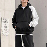 Sweat-shirt à capuche homme de haute qualité 350 GSM, manches raglan, color block, demi-zip, coupe ample, streetwear, broderie personnalisée DTF