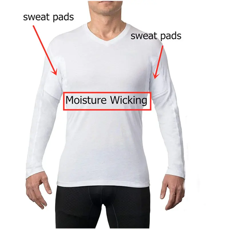 Custom Logo Print Modal Spandex Sweatproof Long Sleeve compression Shirt for Men with Underarm Sweat Pads Moisture Wicking shirt