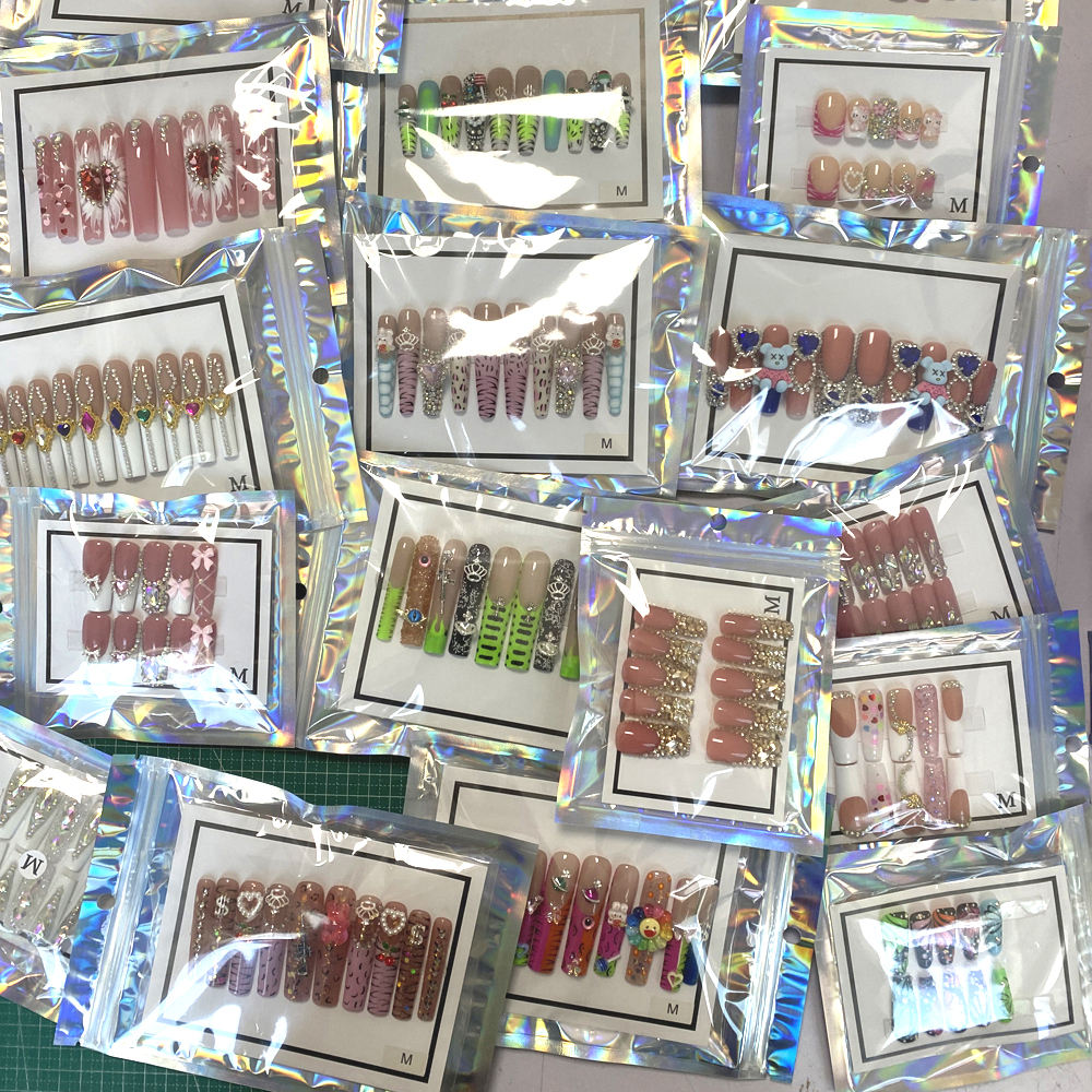 New Arrive Unique Design Hand Paint Gorgeous False Nails Art Wholesale Luxurious 10PCS Reusable Acrylic Handmade Press Ons Nails