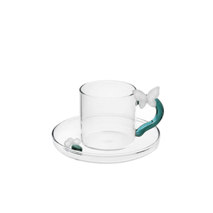 Set da caffè in vetro a farfalla di loto fatti a mano su misura tazza da caffè e tè in vetro borosilicato con piastra inferiore - Product Image 1