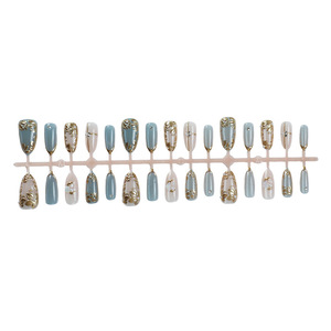 30 Uñas Postizas Almendradas con Hoja de Oro y Ojo de Gato, Estilo Ins Europeo Americano, con Borde Dorado, de Alta Gama, para Fiesta, Salón y DIY - Product Image 4