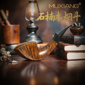 Muxiang Briar Wood Tobacco Pipe Bent Shape Solid Wood Vintage Style 3mm Filter Smoking Set - Product Image 1