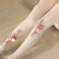 Nouveau Collant Ultra-fin Rose en Nylon Respirant, Brodé à la Main de Grandes Fleurs Ornées de Perles et de Diamants, Style Mignon et Frais