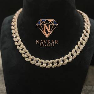 Chaîne cubaine en argent 925 plaqué or véritable 14 carats avec diamants Moissanite VVS1, 15 mm, 4 rangs, pour homme, idéale pour les occasions formelles - Product Image 1