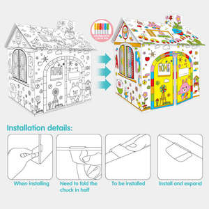 Jouets de graffiti 3D à faire soi-même pour enfants, maison à dessiner <span class=keywords><strong>en</strong></span> 3D, garçons et filles, maison géante de Pâques créative <span class=keywords><strong>en</strong></span> <span class=keywords><strong>carton</strong></span>, château de jeu - Product Image 5