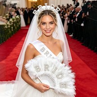 Ensemble d'accessoires de mariée en gros : serre-tête perlé, éventail en plumes, ceinture de mariée pour fournitures de mariage et enterrement de vie de jeune fille