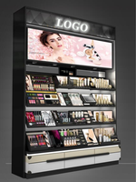 Présentoir élégant en bois noir mat pour magasin de maquillage, présentoir cosmétique pour magasin