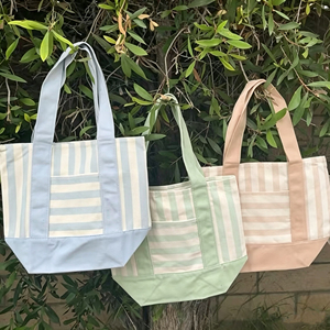 Bolsa de Compras de Lona Pequeña, Moderna y Ecológica, con Diseño a Rayas, para Llevar al Hombro - Product Image 1