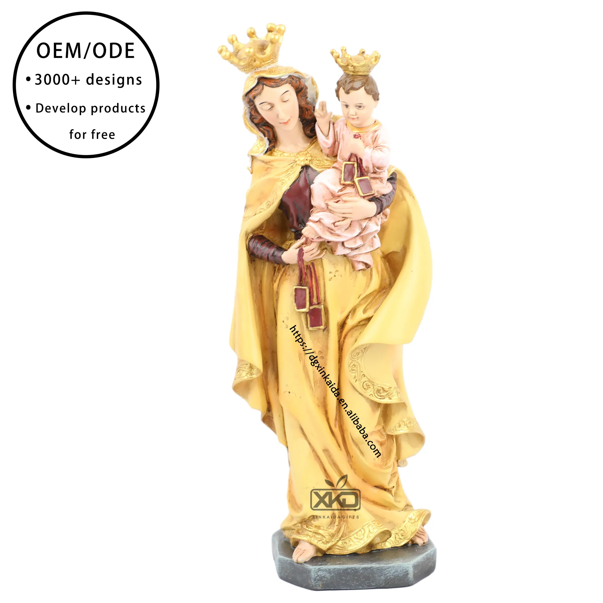 Fábrica al por mayor estatuas religiosas católicas resina Carmel Virgen del Carmen bebé Maria estatuilla estatua de María