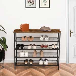 Cojín de marco de acero de hierro y metal ancho de cierre grande moderno, cambio de <span class=keywords><strong>banco</strong></span> personalizado para el hogar, estante de 4 capas, diseño de almacenamiento, <span class=keywords><strong>Zapatero</strong></span> - Product Image 5