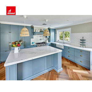 Mobile da Cucina in Stile Hampton Nordico Classico di Design dalla Cina, con Ante Shaker Chic e Accoglienti Blu Ghiaccio e Frigorifero per Vini - Product Image 5