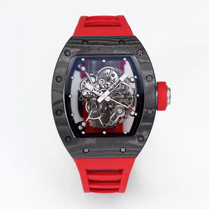 Reloj mecánico de lujo para hombre de alta gama 2025, en forma de barril, esqueleto de fibra de carbono, reloj mecánico con correa roja - Product Image 1