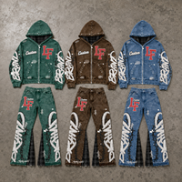 Survêtement en molleton épais personnalisé brodé, style streetwear vintage délavé, avec patch, chaud, coupe oversize, haute qualité, vente en gros