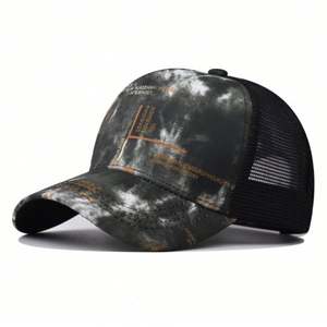 Gorra de béisbol de malla de 5 paneles para hombre, estilo camionero, con estampado tie-dye, lisa, para verano y otoño 2022, venta al por mayor - Product Image 2